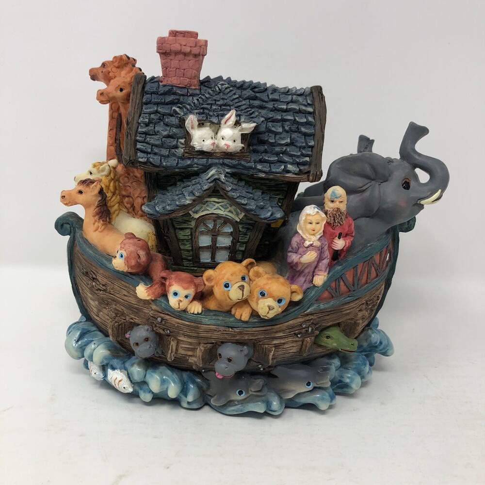Vintage Noah's Ark Coin Money Bank Caremic World Resin with Box EUC
